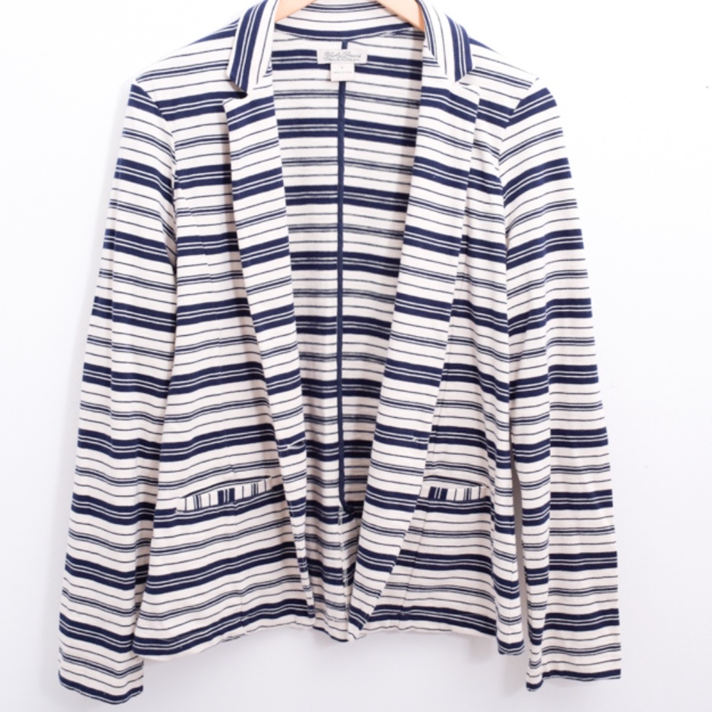 Striped Preppy Navy White Cotton Blazer Large
